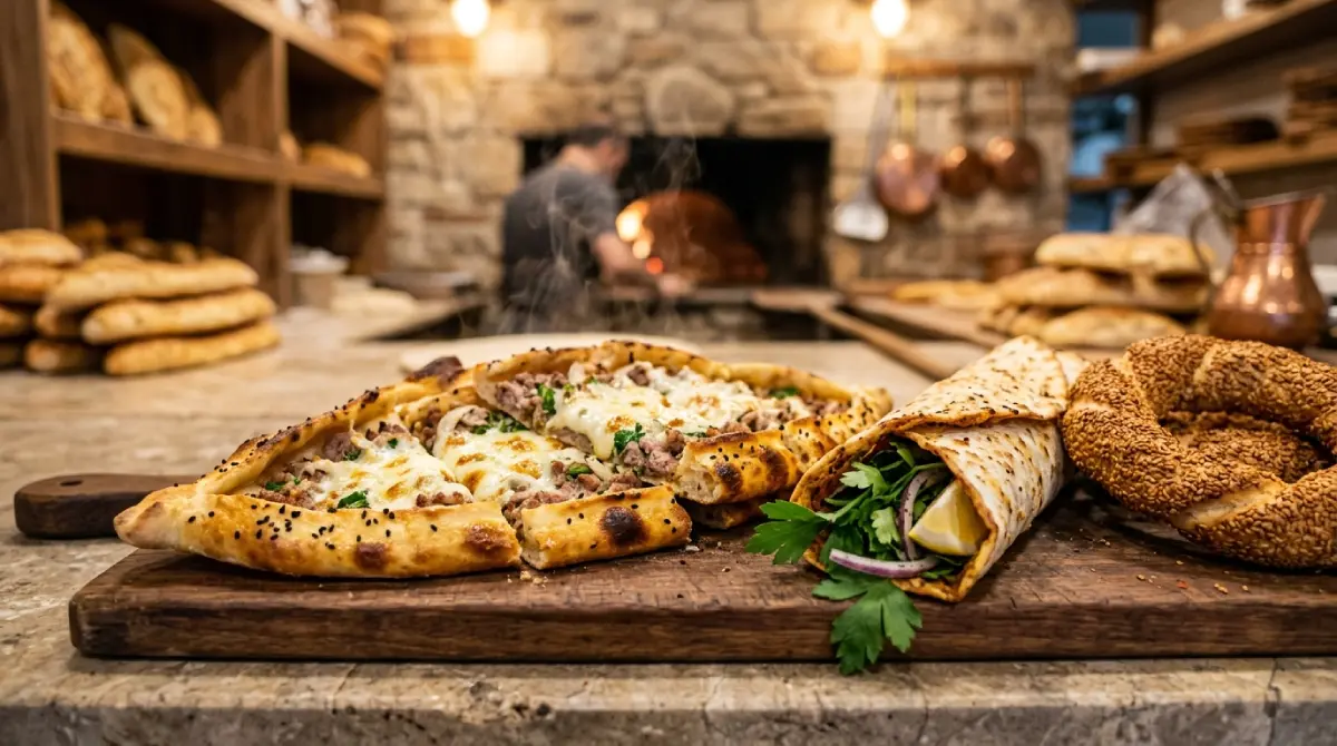 Piekarnia i stoiska street food w tureckim kurorcie