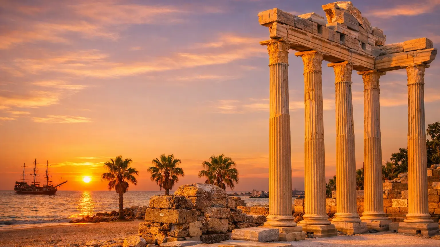 Side Turcja zdjęcia - ruiny Świątyni Apolla w złotej godzinie