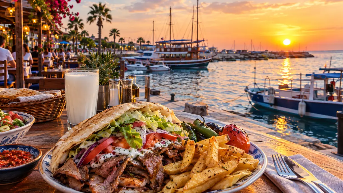 Klimatyczna tawerna rybna i restauracja z kebabem w Side przy porcie